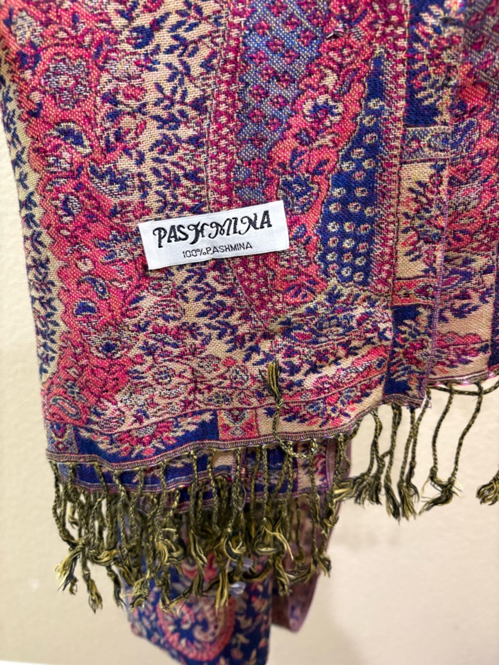 100% Pashmina Scarf Wrap Vintage Fringe Jewel Tone Winter Fall Long Soft Classy